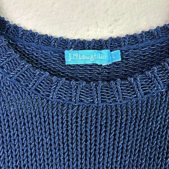 J. McLaughlin Alto Sleeveless Havana Yarn Sweater Vest Navy Blue Size Large - Picture 6 of 11